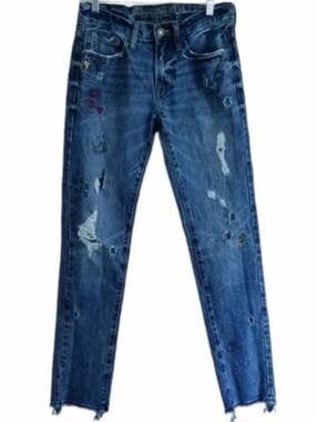 American Eagle Outfitters Distressed Skinny Jeans with Graffiti & Embroidery